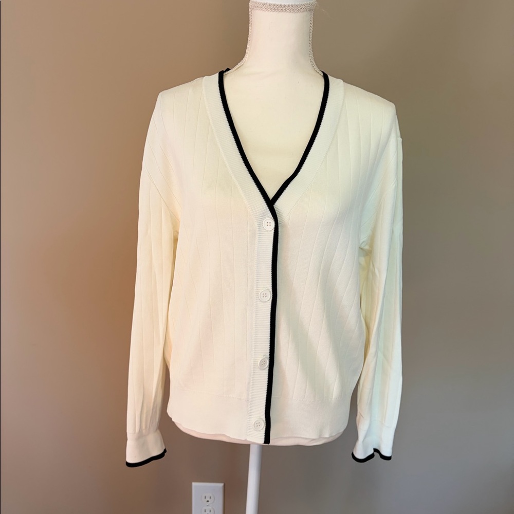 Halogen cream knit cardigan.